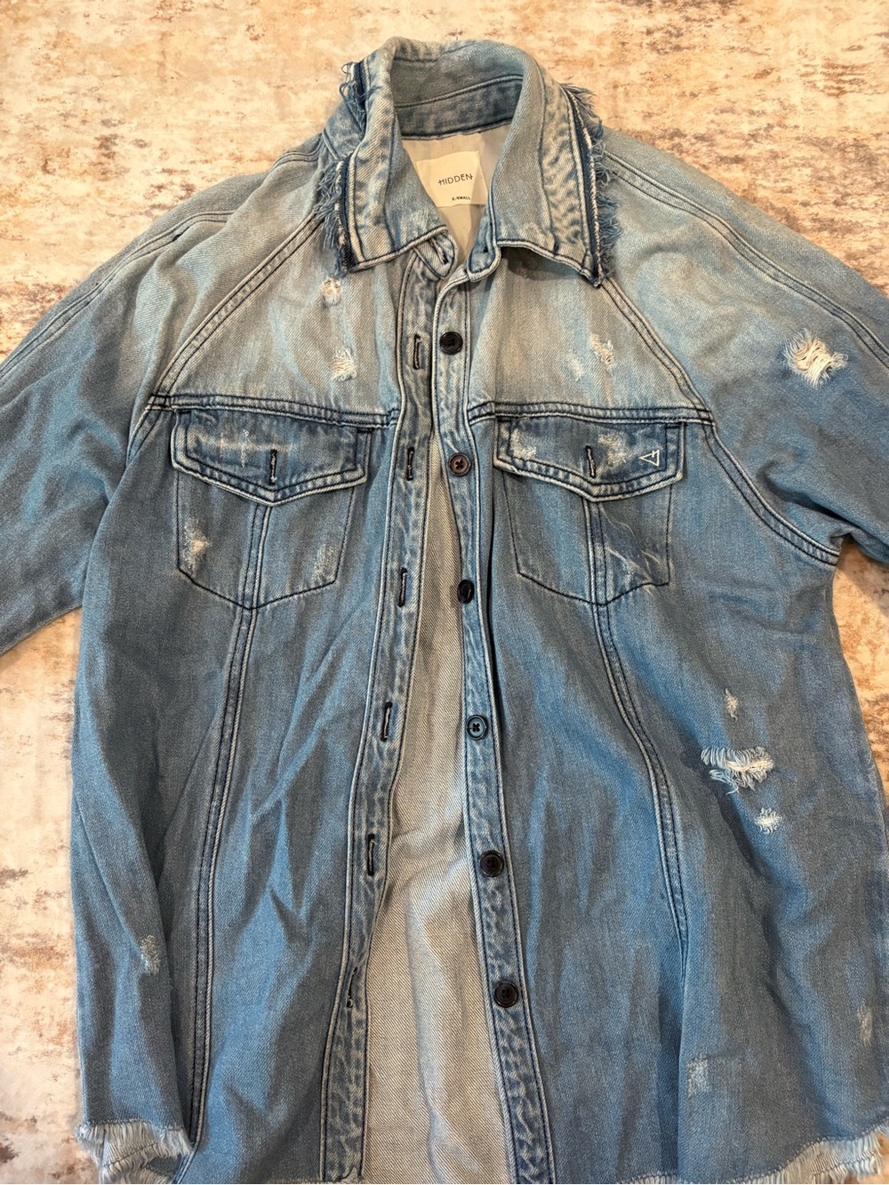 VIOOEN Distressed Light Blue Denim Jacket for Women
